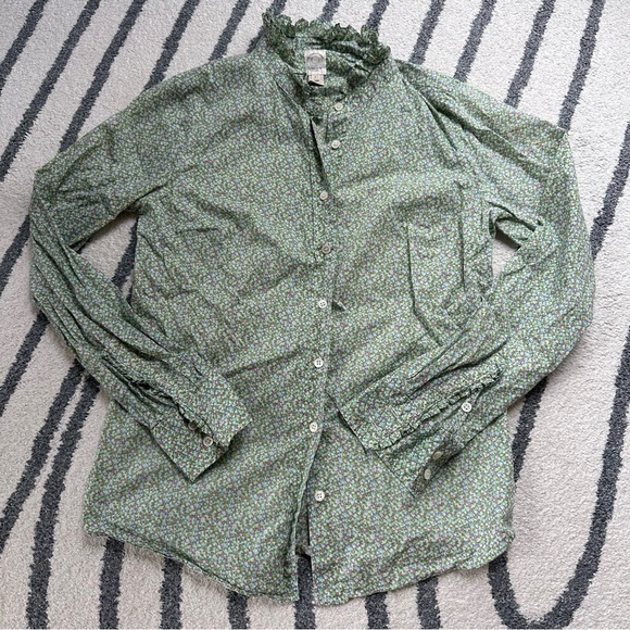J.Crew Liberty Floral Ruffle Collar Button Down Size 0 - Picture 1 of 8